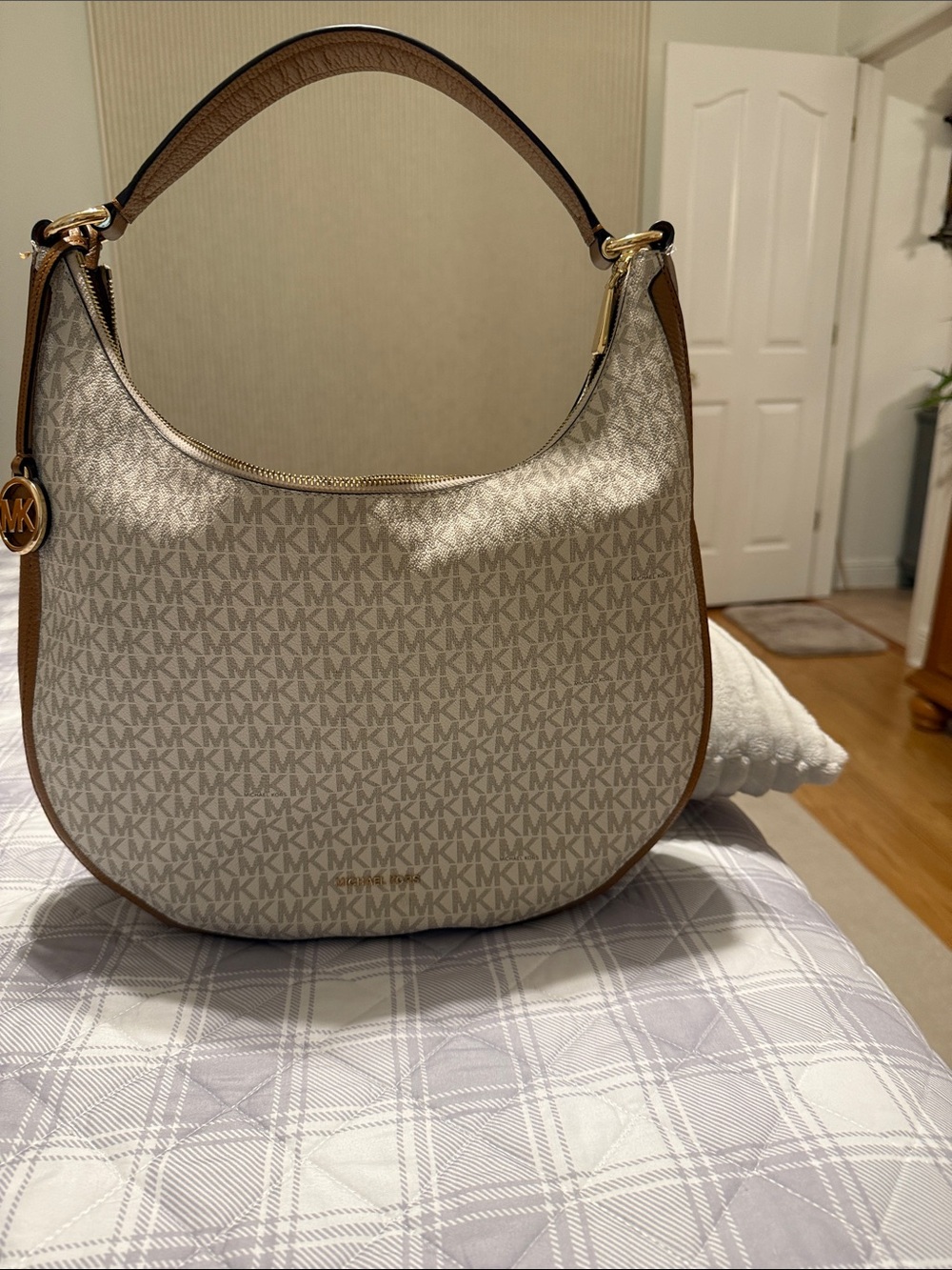 MICHAEL Michael Kors Beige/Tan Signature MK Shoulder Hobo